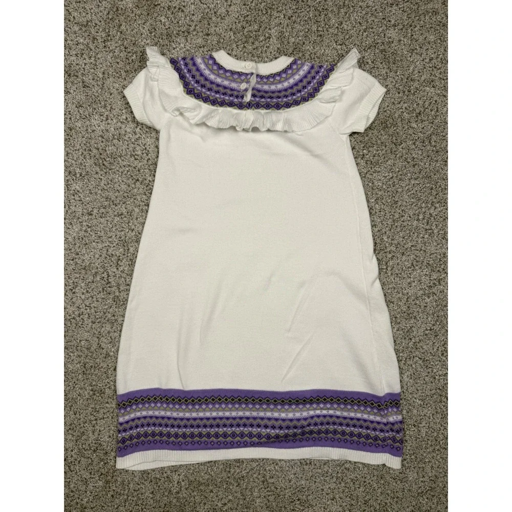 Gymboree Sweater Dress Fair Isle Cotton 6 White Purple Ruffle Flutter Sleeve